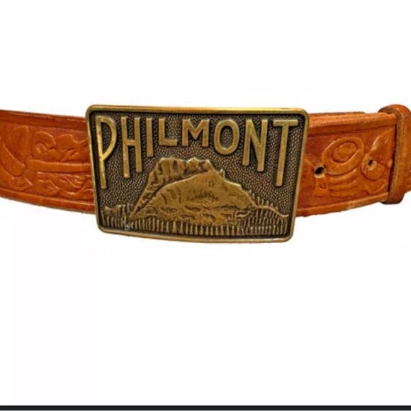Philmont Cimarron N. M. Tooled Western Style Belt Brass Belt Buckle Size 34 - Picture 2 of 10